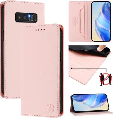 Produktbild von Lederhülle für Samsung Galaxy Note 8 Hülle Flip Brieftasche Kartenfächern Ständer Schutzhülle Pink