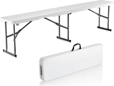 Image de Banc de jardin pliable - 182 cm - Banc de bière - Banc de camping - Banc pliant blanc pour le jardin et le camping