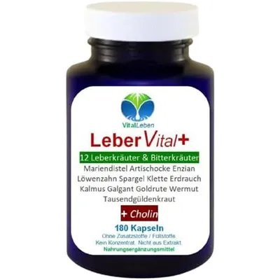 Produktbild von LEBER Vital Komplex Leberkapseln 180 Kapseln 12 Kräuter & Bitterstoffe mit Löwenzahn, Artischocke, Mariendistel + CHOLIN ohne Zusatzstoffe.