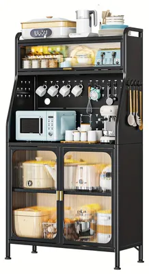 Produktbild von Küchenschrank - Küchenmöbel - Aufbewahrungsschrank - Schrank für den Waschraum - Bäckerregal - 86 cm hoch - Schwarz