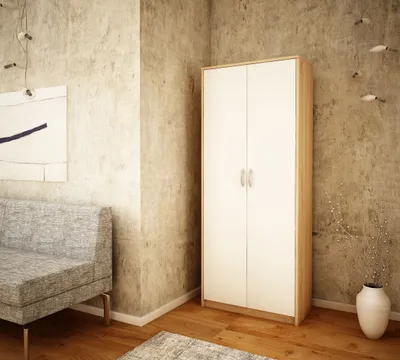 Produktbild von Kleiderschrank mit Regalböden LUBA – Breite 74 cm, Eiche Sonoma / weiß