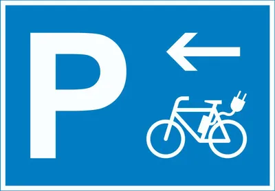 Produktbild von E-Bike Elektrorad Parkplatz mit Richtungspfeil links Schild waagerecht A6 Rückseite selbstklebend