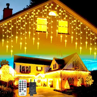 Obrázok produktu pre Ľadové svetielka – 10 metrov, 400 LED, svetelný reťazec – 8 režimov, vodotesné, dekoratívne osvetlenie do interiéru aj exteriéru