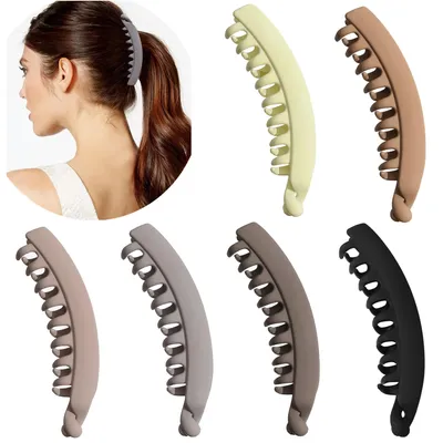 Produktbild von 6 große Bananen-Haarspangen, bunte Bananen-Haarspangen für dickes Haar, rutschfeste Haarspangen für Pferdeschwänze für Frauen und Mädchen
