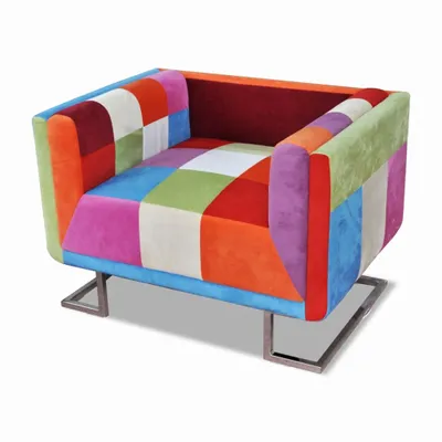 Image de vidaXL Fauteuil cube avec pieds chromés Patchwork-Design Tissu