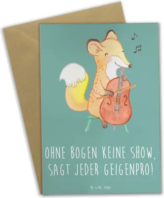 Produktbild von Mr. & Mrs. Panda Grußkarte Geige Bogen - Meeresbrise - Geschenk, einladungskarten, osterkarte, Violinist, genesungskarte, glückwunschkarten, Lernen, Kammermusik, Musik