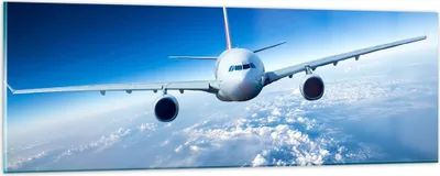 Produktbild von Bilder auf glas - Flugzeug himmel wolken flug - 90x30cm - Glasbilder - Wandbilder - Kunstdruck - zum Aufhängen bereit - Wanddekoration aus Glas - Glas Bilder - Wandbild auf Glas - GAB90x30-2723