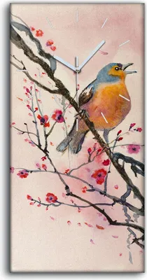 Produktbild von Wandbild Leinwand Bilder mit Uhr 30x60 Gemälde Zweig Blumen Tier Vogel Kunst - weiße Hände