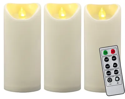 Produktbild von CANDLE IDEA 3 Stück 7,5 x 17,5 cm wasserdichte flammenlose LED-Stumpenkerzen mit Fernbedienung & Timer, batteriebetriebene flackernde Kunststoff-Kerzen für Außenbereich, Terrasse, Laternen Dekoration