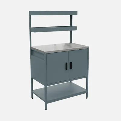 Produktbild von sweeek - Outdoor-Küche aus Stahl mit 2 hängenden Regalböden und 2 Türen L 80 cm - Graublau