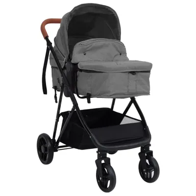 Produktbild von vidaXL 3-in-1 Kinderwagen Hellgrau und Schwarz Stahl
