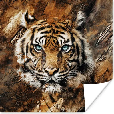 Produktbild von MuchoWow® Poster Tiger - Malerei - Braun 30x30 cm - Wandposter - Printing