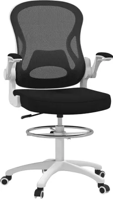 Produktbild von Vinsetto Ergonomischer Bürostuhl aus atmungsaktivem Stoff mit verstellbarer Höhe und hochklappbaren Armlehnen, 59x65x110-130 cm, Weiß und Schwarz
