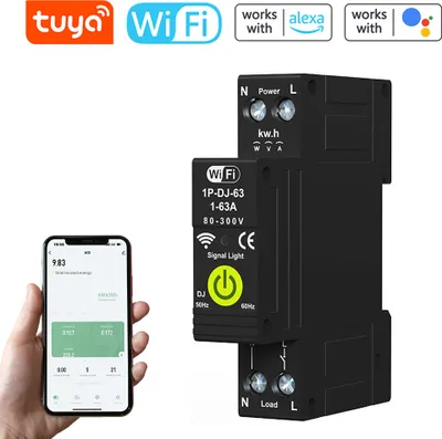 Produktbild von Tuya WiFi Intelligenter Leistungsschalter EIN-AUS-Timing Photovoltaik Bidirektionale Messung Energiezaehler Automatischer Wiedereinschaltschutz mit Mess- und Prepaid-Funktion Kompatibel mit Alexa und Google Assistant fuer Sprachsteuerung