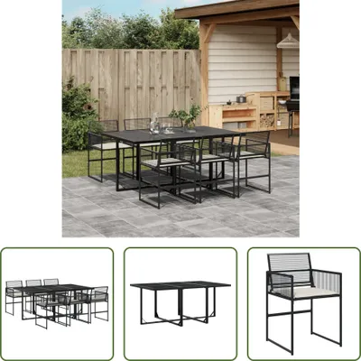 Produktbild von The Living Store 7-tlg. Garten-Essgruppe mit Kissen Schwarz Poly Rattan