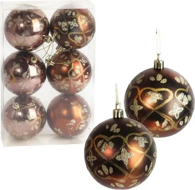 Image de Lot de 6 boules en plastique avec décoration 8 cm couleur marron