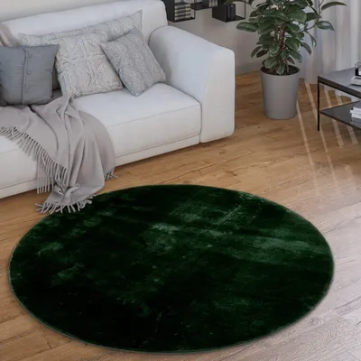 Produktbild von Teppich Kurzflor waschbar Unifarben Wohnzimmer schmutzabweisend Grün Rund 160D | 100% Polyester | Florhöhe: 10 mm | pflegeleicht