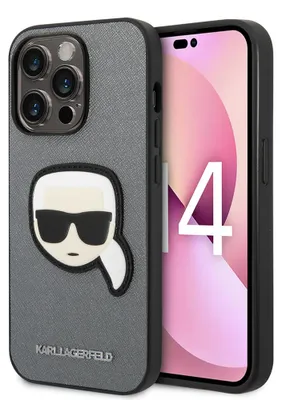 Obrázok produktu pre Puzdro Karl Lagerfeld Saffiano Karl's Head Patch Na Iphone 14 Pro - Srebrne
