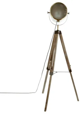 Produktbild von Stehlampe mit Projektor aus Metall und gebürstetem Holz, Schwarz