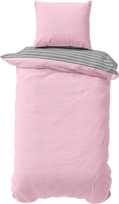 Produktbild von Bettwäsche 155x200 cm Baumwolle Rosa Grau gestreift Stripe Damast Bettbezug PolyBaumwolle Wendebettwäsche