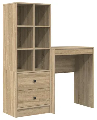 Image de Bureau vidaXL avec tiroirs et étagère, 2 pièces, chêne Sonoma