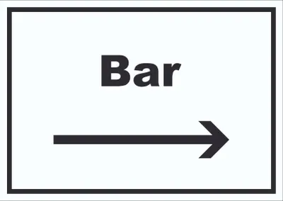 Produktbild von Bar Schild mit Text und Richtungspfeil rechts Pub Kneipe waagerecht A4 Rückseite selbstklebend
