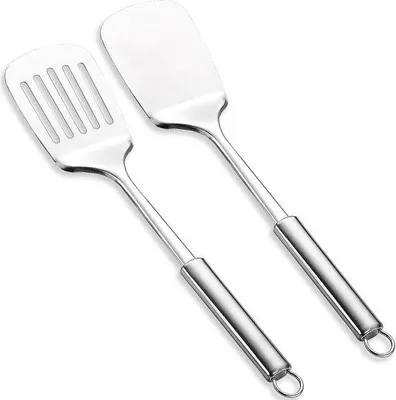 Image de Set de spatules en acier inoxydable, résistant à la chaleur, 3 pièces, argenté, ustensiles de cuisine