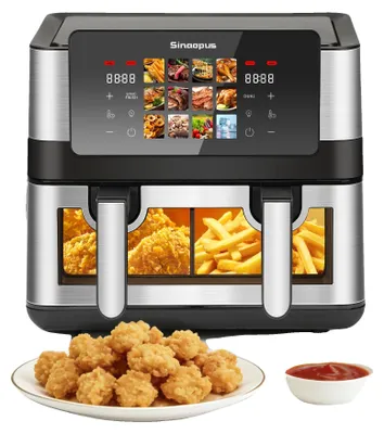 Productafbeelding van Heteluchtfriteuse, 8,5 liter inhoud, 2000W vermogen, dubbele kookzones, 12 kookprogramma's, antiaanbaklaag