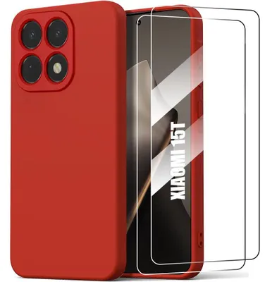 Image de Coque + 2 Verres Trempés pour Xiaomi 15T, Protection Silicone Liquide Ultra Slim Souple Effet Mat Rouge