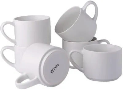 Image de Lot de 6 tasses à café en céramique, blanc mat
