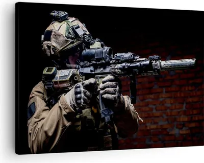 Produktbild von Bild auf Leinwand - Leinwandbild - Soldat Gewehr - 70x50cm - Wand Bild - Wanddeko - Wandbilder - Leinwanddruck - Bilder - Kunstdruck - Wanddekoration - Leinwand bilder - Wandkunst - AA70x50-3785