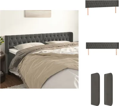 Produktbild von vidaXL Kopfteil mit Ohren Dunkelgrau 203x16x78/88 cm Samt -  Kopf- & Fußenden