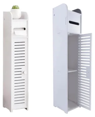 Produktbild von Wasserdichter Badezimmer-Schrank, weiße Badezimmer-Aufbewahrungseinheit mit täglicher Schicht und 1 Schranktür, Mehrzweckschrank zur Aufbewahrung von Toilettenpapier, Büchern, Shampoo, 16 x 16 x 81 cm