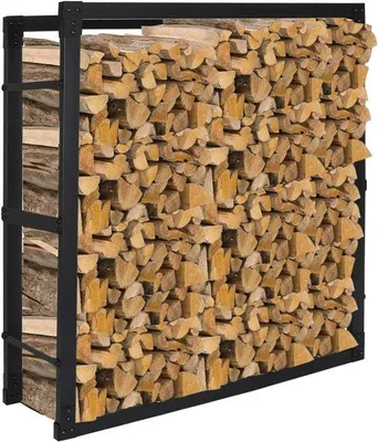 Productafbeelding van brandhoutrek 100 x 25 x 150 cm - staal - zwart - opbergruimte voor open haard