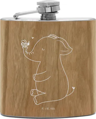 Produktbild von Mr. & Mrs. Panda Flachmann Aus Edelstahl Elefant Biene - Transparent - Geschenk, Heiratsantrag, holz, Liebe, feldflasche, Hip Flask, Liebesspruch, Hochzeitsgeschenk