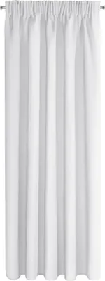 A white curtain hanging from a rod.