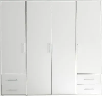 Produktbild von Kleiderschrank "Valencia" in Weiß mit 4 Schubladen und 4 Türen. Abmessungen (BxHxT) 206x195x60 cm