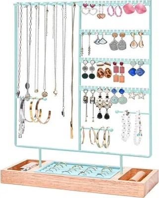 Produktbild von Famanu Schmuckständer mit 144 Fächern - Organizer für Ohrringe, Ketten, Armbänder, Ringe - Blau