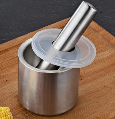 Immagine prodotto di BAYLI - Mortaio in acciaio inox con pestello e coperchio - Solido mortaio per spezie per la cucina - Macina erbe resistente alla rottura - Macina spezie per erbe e spezie - Frantuma compresse - Mortaio per compresse - KitchenAid