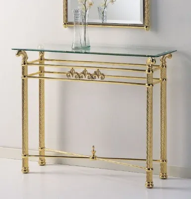 Produktbild von Casa Padrino Luxus Messing Konsole 103 x 36 x H. 80 cm - Rechteckiger Konsolentisch mit Glasplatte - Luxus Möbel - Hotel Möbel - Luxus Qualität -  Italy