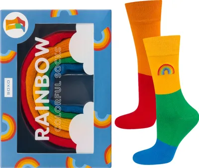 Produktbild von Bunte Herrensocken, Baumwollsocken in Größe 41-46, Regenbogen-Socken in einer Box von SOXO, Geschenk für einen Freund, Geburtstagsgeschenk