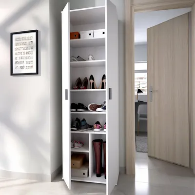 Image de Apro - Armoire Multi-usage 2 Portes, 61x190h cm Blanc, 6 Étagères