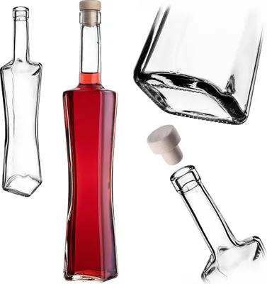 Produktbild von KADAX Likörflaschen 500ml, 1 Stück, leere Glasflaschen mit Korken, Saftflaschen, eckige Flaschen zum Befüllen mit Likör & Wein, Schnapsflaschen, Weinflaschen