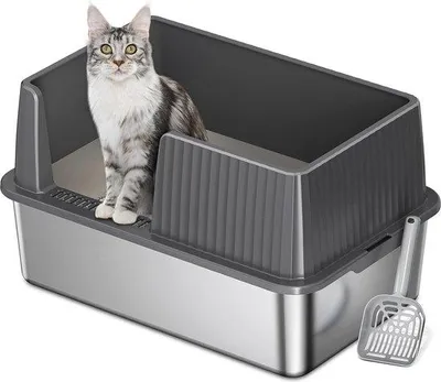 Produktbild von Große Stahlkatzeneimer mit Deckel - Anti-leckend und Geruchsfrei für mehrere Katzen