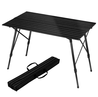 Immagine prodotto di Tavolo da campeggio in alluminio - Tavolo pieghevole per esterni - Altezza regolabile da 59 a 78,5 cm - 120 x 68,5 cm - Per 4 persone - Con borsa per il trasporto - Colore: nero