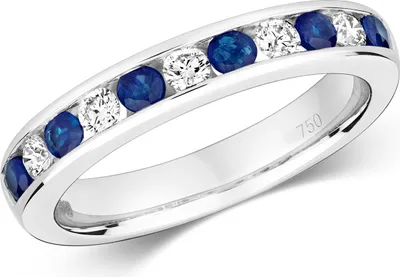 Produktbild von Schöner 18 Karat (750) Weißgold Halb Eternity Diamant Damenring Brillant-Schliff 0.25 Karat HI - SI mit Saphir, 50 (15.9); TRS15003RSK