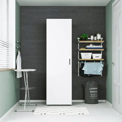 Image de Roomart  • Armoire haute de 60 cm de large | avec 1 étagère • Blanc  • Chêne noir