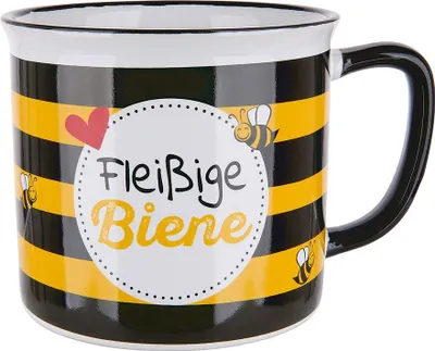Produktbild von Gilde Keramik Tasse "Fleißige Biene" Schwarz-Gelb 400ml