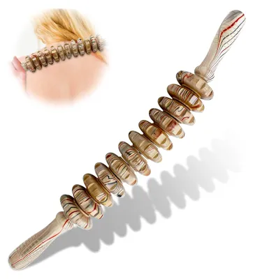 Produktbild von Faszienrolle aus Buchenholz und Faszienstab aus Holz – Massagegerät für Muskelentspannung, Körperformung und Behandlung von Cellulite, 12 Rollen, Natürliches Holz für Rücken, Beine und Gesäß