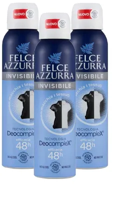 Produktbild von 3x Felce Azzurra Invisible Deo Spray 48h – Anti-Flecken Deodorant ohne Alkohol, Microbiom-freundlich, Deocomplex Technologie, 150 ml